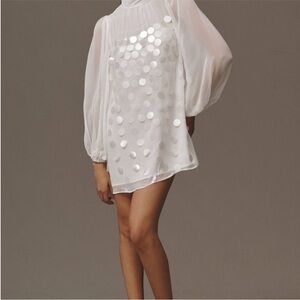 BHLDN high neck sequin mini dress. Size small, white